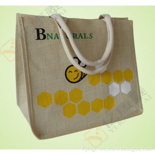 Fashion Printed Logo Shopping Handbag Jute Gunny Bag